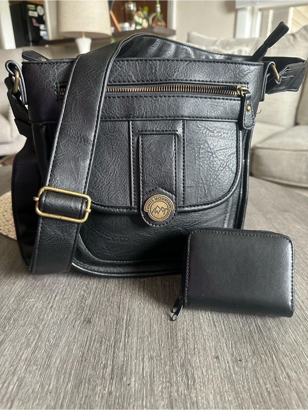 NWOT White Mountain Black Leather Crossbody Purse w/ Leather Zip Wallet